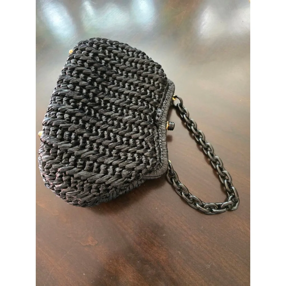 Women's Rare Vintage Styled by Simon MCM Black Woven Clutch Chain Strap One Size